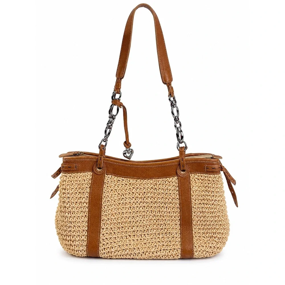 Brighton Vintage Y2K Woven Straw Leather Vacation Summer Shoulder Bag